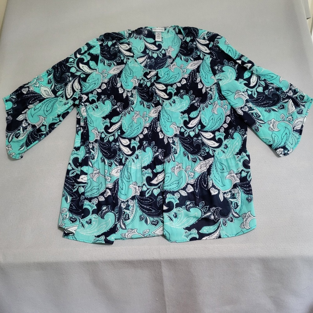 Catherines Sheer Blue And Green Paisley Print Blouse Women's Plus Size 3X 26/28W